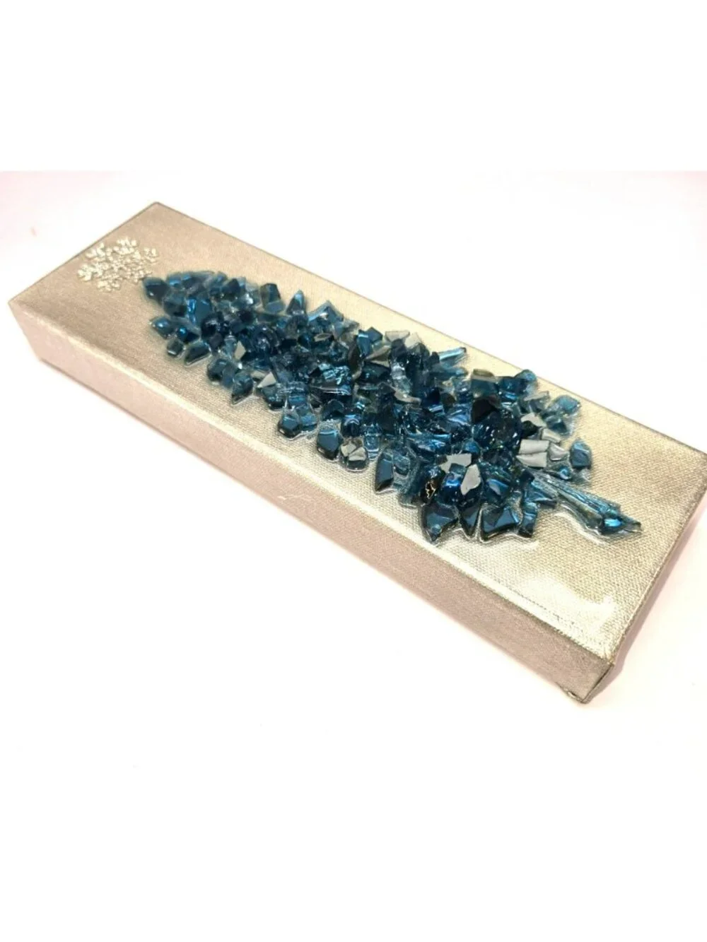 Crushed Blue Glass Mosaic Christmas Tree Art Glitter Snowflake On Canvas CM2313